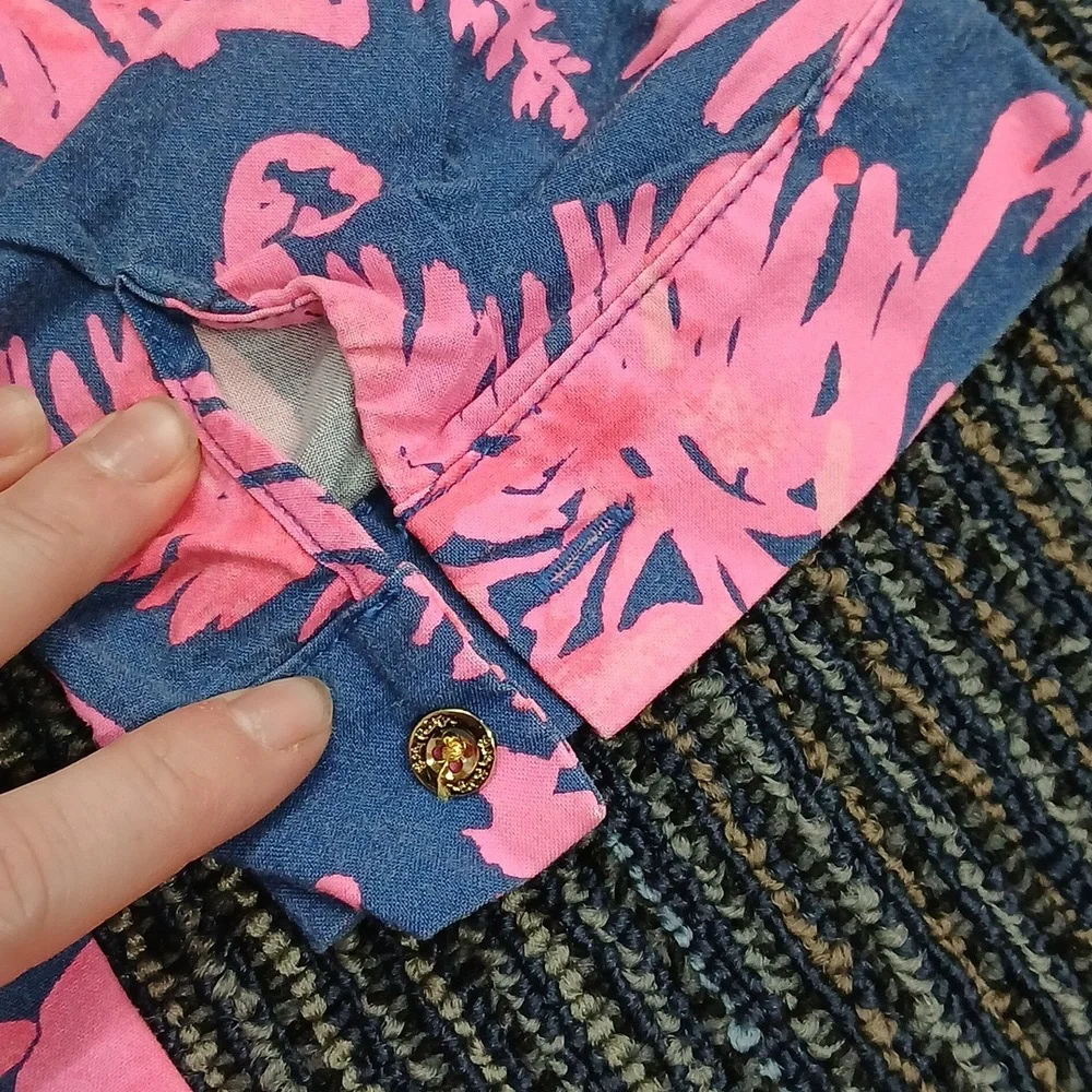 Lilly Pulitzer Lillith Tunic Dress XL Rayon Indigo Night 3/4 Roll Sleeve - Picture 8 of 8